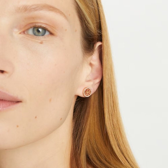TORY BURCH • Rose Gold Miller Pavé Stud Earrings - Picture 8 of 11